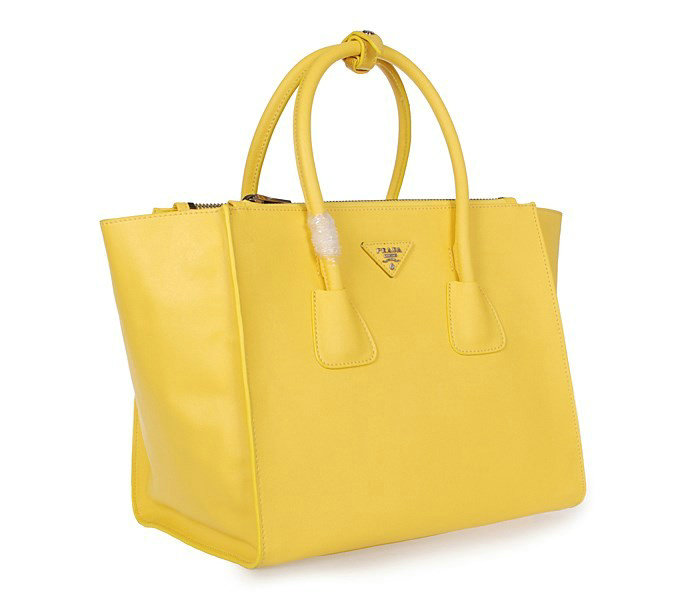 2014 Prada Glace Calf Leather Tote Bag BN2619 lemonyellow